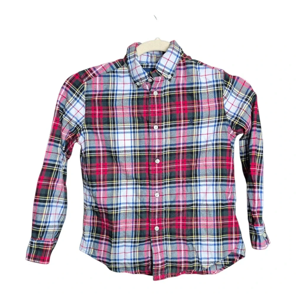 Ralph Lauren Boys 7 Performance Flannel Shirts Plaid Button Down Lot of 2